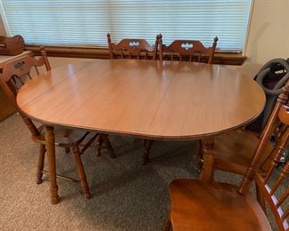 Kitchen area - oblong table & 6 chairs - ends fold down