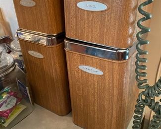Mid century modern 4 piece canister set - faux wood & metal lids 