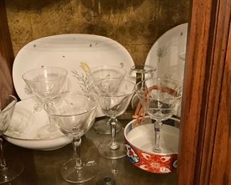 Close up of set of China in China cabinet 