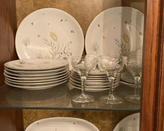 Close up of set of China in China cabinet 