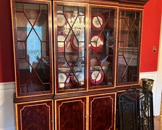 Gorgeous 4 door China cabinet or book shelf with 4 lower cabinets.  Inlaid detail.  