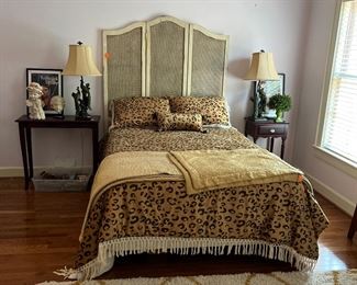 Folding cane back screen/room divider, pair of peacock lampd