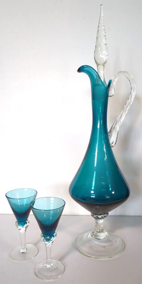 Empoli Hand-blown Teal Cordial Decanter