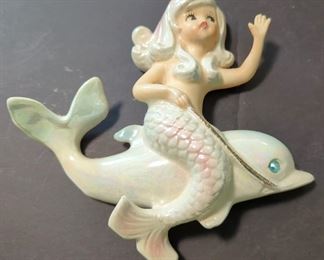 Vintage Lefton Mermaid and Dolphin Wall Plaque #6445