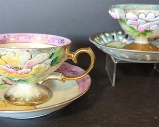 Vintage Hand Painted Pearlescent Teacups