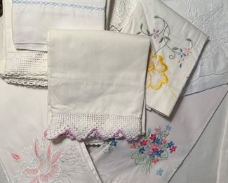 pillowcases!! Plus a stack of vintage white never laundered pillowcases evidently purchased to embellish with tatting or embroidery 