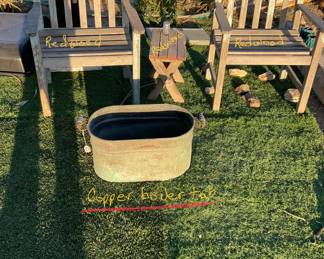 Copper tub, Redwood chair set with table