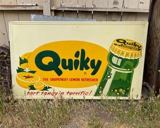 Very Rare Advertising Sign From Oakdale Soda Works.   This Soda Works closed in 1939 Oakdale CA.        Quicky was a trademarked brand of lemon lime soda.      Possibly new, pristine condition 