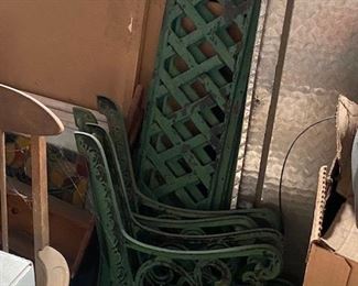 Pair of Decorative Iron Benches (Old Green)