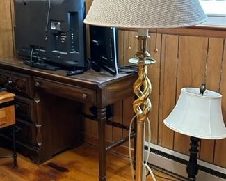 Desk and lamps