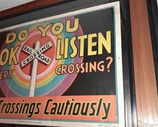 ORIGINAL 1934 Traffic Safety Poster ("Do You Look Listen At Every Crossing?")