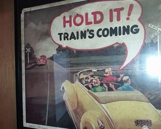 ORIGINAL 1940 Traffic Safety Poster ("Hold It! Train's Coming")