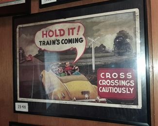 ORIGINAL 1940 Traffic Safety Poster ("Hold It! Train's Coming")