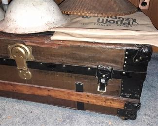 Antique Wooden Steamer Trunk Crate W/ Plexiglass Top