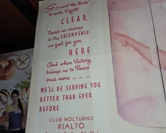 Original Risque Nude Woman Pull-Out Poster From Club Nocturno In Rialto, Panama