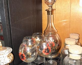 Gold & Red Glass & Decanter Set