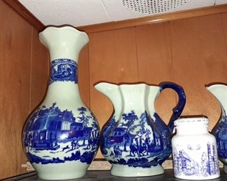 Blue & White Vase & Pitcher