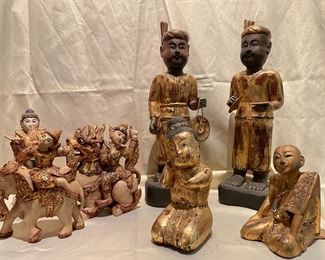 Thai and Burmese carved and gilded figures