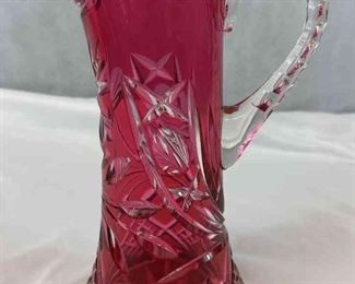 Antique Decorative Ruby Bohemian Cut Glass Vase