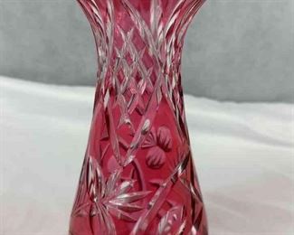 Vintage Decorative Bohemian Cut Glass Ruby Vase