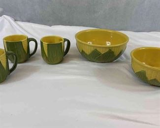 Vintage Shawnee 2 Corn King Mixing Bowls and Themed Bowls and 3 mugs