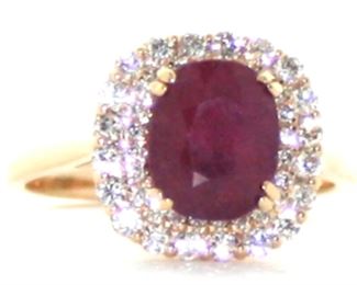 Natural Ruby Solitaire in diamond setting gold ring