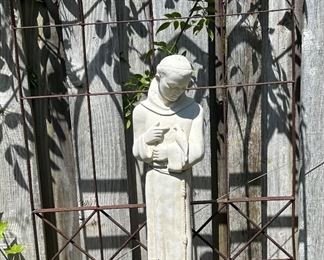 Saint Francis of Assisi Garden Sculpture, Pedestal, Gothic Trellis