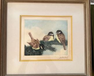 "Three Birds On A Branch" Etching by Kurt Meyer-Eberhardt (1895-1977)
