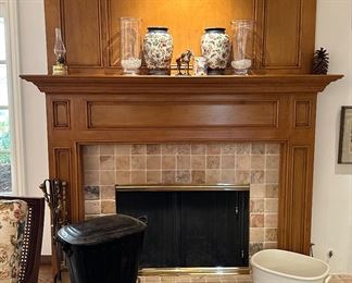 Home and Hearth: Antique Tole Painted Coal Bin; Antique Wedgwood Foot-bath; Brass Lantern; Porcelain Vases