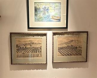 Etchings & Watercolors; Campaign Chest on Stand and Baccarat Crystal