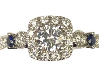 Vera Wang Love Collection 3/8 CT. Diamond And Sapphire Engagement Ring In 14K White Gold, Size 7 
