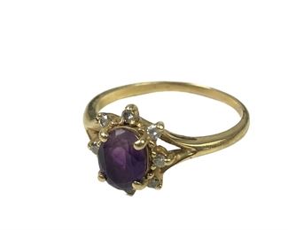 14K Yellow Gold Oval Amethyst Ring With Diamonds, Size 9-3/4 