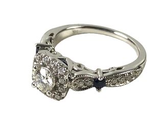Vera Wang Love Collection 3/8 CT. Diamond And Sapphire Engagement Ring In 14K White Gold, Size 7 