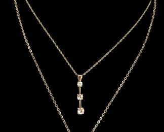 14K Gold Diamond Pendant & 10K Gold Cubic Zirconia Necklace