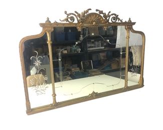 Vintage Gilded Triple Mirror With Etched Floral Detail