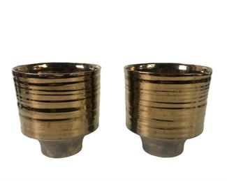 Pair Of Ceramic Bronze Metallic Decorative Planter Pots 