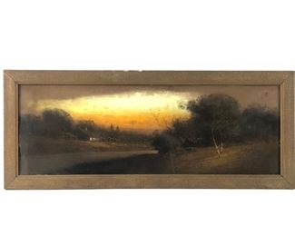 Signed Cabin Forest Landscape Pastel Painting