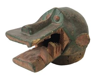 1960s Carved Wood African Ceremonial Firespitter Helmet Mask