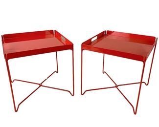Modern Orange Metal Tray Tables, NEW