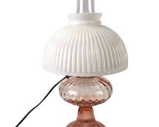 Vintage Pink Depression Glass Electrified Oil Lamp, WORKS