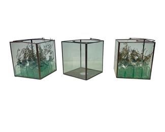 Square Glass Terrariums With Bud Vases & Dried Flowers