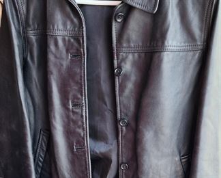 Black button down front leather jacket 