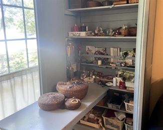 Custom Sewing Hutch, in the sewing room. Lots of unique, vintage sewing treasures....buttons, threads, fabric and more!