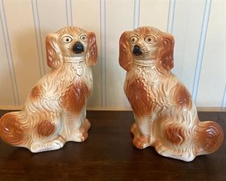 Antique Pair Staffordshire, Spaniels , hand painted, made in England.