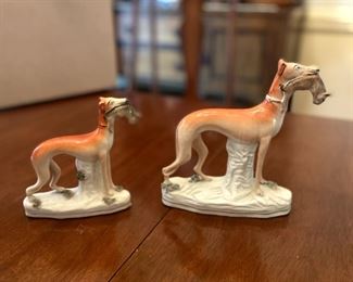 Antique Staffordshire Whippets with Rabbit from 1860-1880. Hand Painted, from England. 