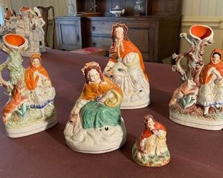 Original, Antique Staffordshire Figurines from 1860-1880. Hand Painted, from England. Little Red Riding hood