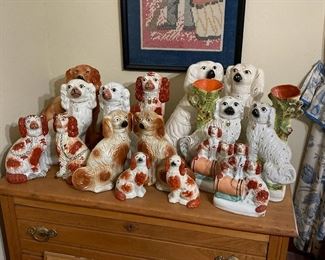 Original, Antique Staffordshire Figurines from 1860-1880. Hand Painted, from England. Dogs
