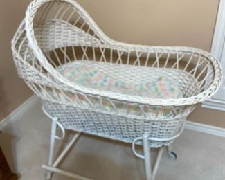 Vintage, White Wicker, Baby Bassinet