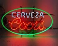 Vintage Cerveza Coors Neon Green & Red Electronic Advertisement Sign