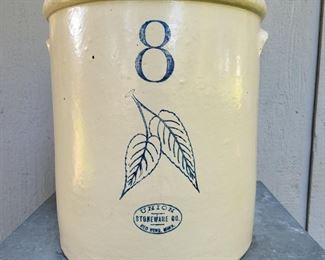 Union Stoneware Co. Red Wing Birch Leaf 8 Gallon Crock - Antique